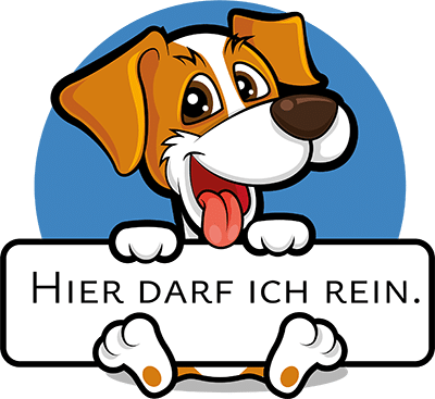 Hund mit Schild - Hier darf ich rein